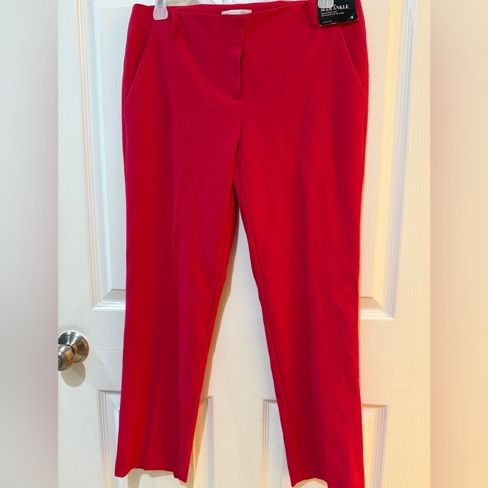 New York & Company Hot Pink Slim Ankle Strech Pants NWT Holiday Christmas